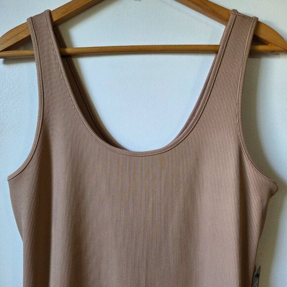 NEW WITH TAGS EXPRESS NUDE RIBBED SCCOP NECK BODYCON MIDI DRESS SZ L - Picture 9 of 14